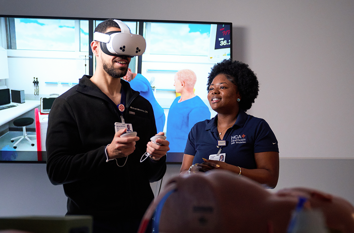 (Left to right) Michael Moussa, DO, HCA Florida Largo Hospital; Abigayle Zamor, Simulation Lab Coordinator, Center for Clinical Advancement, HCA Florida Bayonet Point Hospital