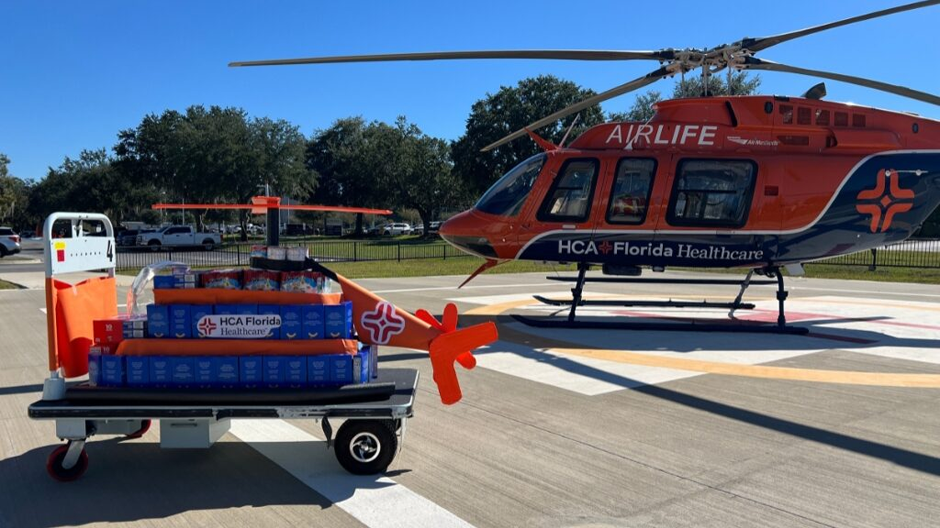 A Healthy Food for healthier tomorrows 2025 sculpture of food items in the shape of an HCA Healthcare helicopter